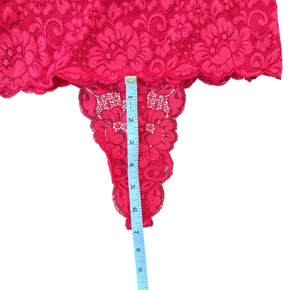 We are HAH Cigar Panty High Waisted Thong Red‎ Lace Adjustable Straps M NEW
